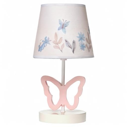 Lambs & Ivy Baby Blooms Pink Butterfly Nursery Lamp with Floral Shade & Bulb
