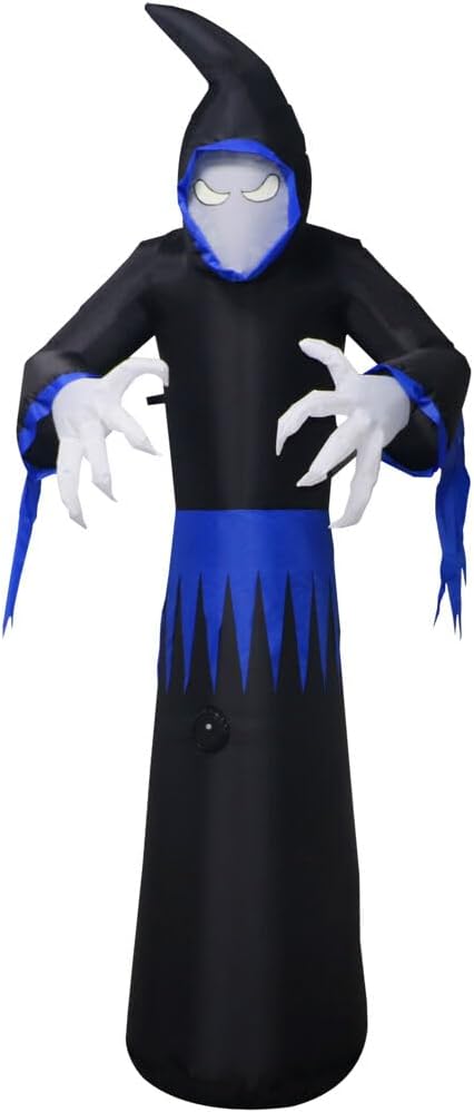 Haunted Hill Farm 8-Ft Tall Grim Reaper Blow Up Inflatable with Lights and Music, Outdoor Halloween Inflatable Decoration for Lawn and Yard, Giant Spooky Holiday Decor