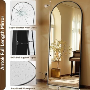 Full Length Mirror, 58"x19" Arch Floor Mirror, Floor Standing Mirror Freestanding Arch Full Body Mirrors with Stand for Bedroom, Hanging Mounted Mirrors for Living Room Cloakroom, Black