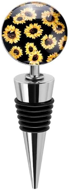 Sunflower Decorative Wine Stoppers, Wine Bottle Stopper with Beautiful Art Glass,Beverage Bottle Stoppers For Gifts, Bar, Holiday Party, Wedding, Wine Stoppers, Wine Stoppers and Pourers (2H820)