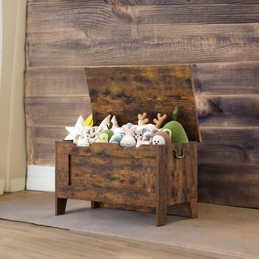 IDEALHOUSE Storage Chest, Rattan Toy Chest, 30" Wooden Storage Bench with Safety Hinge, Blanket Chest, Entryway Bench, Supports 350 lb, Storage Trunk for Living Room, Bedroom, Playroom, Natural Oak