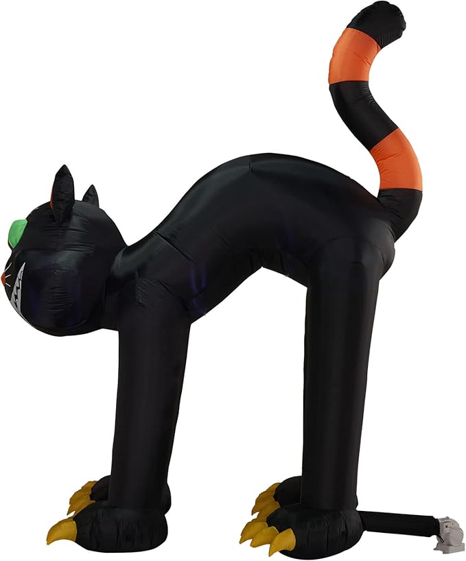 Haunted Hill Farm 10-ft. Black Cat Blow Up with Lights, Halloween Outdoor Decorations for Patio and Yard, Giant Spooky Weather Resistant Outdoor Inflatables for Home or Haunted House