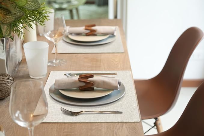 homing Neutral Beige Cloth Placemats Set of 12 – Cotton Linen Blend Washable Farmhouse Dining Table Mats for Indoors & Outdoors, Easy to Clean, 13 x 19 Inch