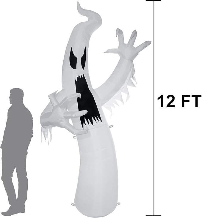 Sizonjoy 12 Ft Giant Halloween Inflatable Ghost, Blow Up Halloween Decorations Built-in LED Lights for IndoorOutdoor Yard Garden Includes Stakes