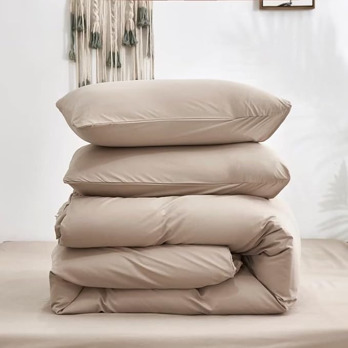 Wellboo Khaki Comforter Set Queen Size Cream Coffee Bedding Sets Dark Champagne Bed Quilts Solid Taupe Quilts Women Men Modern Oatmeal Brown Blankets Cream Khaki Comforters Plain Tan Taupe Color Bed