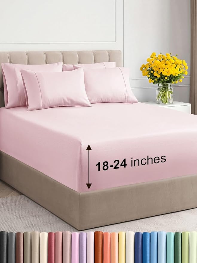 Extra Deep Full Sheet Set - 6 Piece Breathable and Cooling Sheets - Hotel Luxury Bed Sheets Set - Easy Fit - Soft, Wrinkle Free and Comfy Sheets Set - Lavender Pink Sheet Set with Extra Deep Pockets