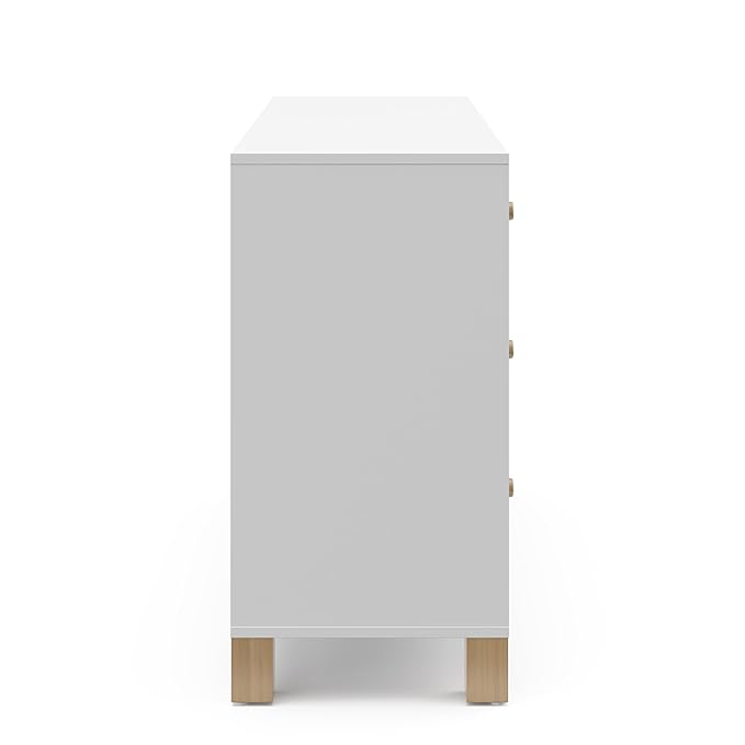 Storkcraft California 6-Drawer Double Dresser (White with Driftwood) - GREENGUARD Gold Certified, Interlocking Drawer System, Dresser Drawer Organizer for Kids Bedroom