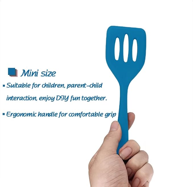 Mini Spatula And Mini Kitchen Utensil Set Small Five-Piece Set Tiny Silicone Kids Kitchen Tools Whisk Spatula Tongs Spoon And Slotted Spatula For Cooking(Kids Baking Supplies) Blue