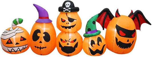 Amazingforless (4ft-12ft) Halloween LED Inflatable Decoration w/Blower Spooky Blow Ups (Frankenstein, Dragon, Ghost, Pumpkin, Skeleton Dog,Tree, Witch, Bathroom, Archways) (Pumpkin Family - 8ft)…