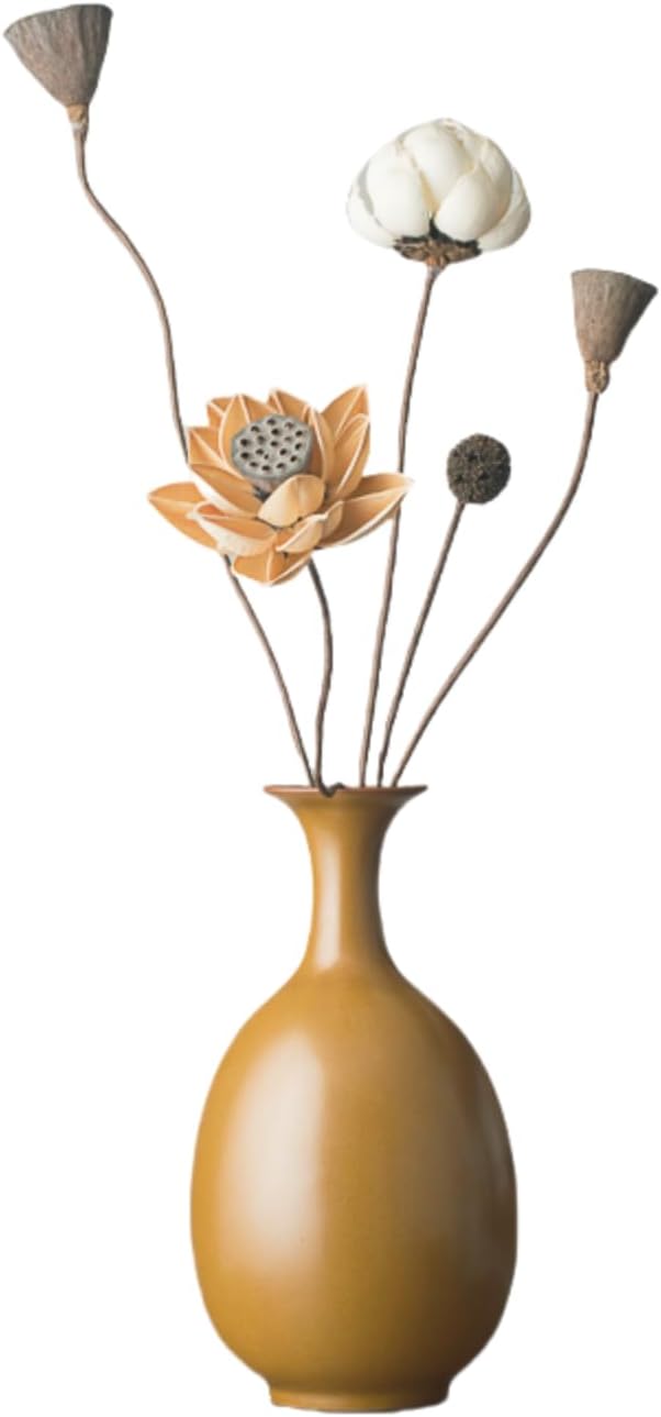Matte Earth Ceramic Vase with Dried Flowers, Handmade in Jingdezhen, for Modern Home Decor Office Bookshelf Tables Living Room Bedroom Shelf Decor Entryway Dry Flower Arrangement Ornament
