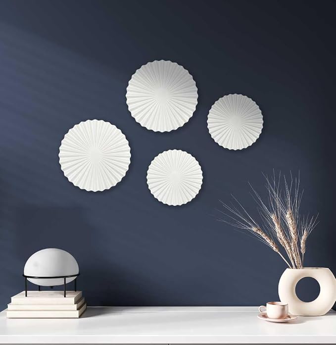 ITrixgan Room Wall Decor Set Art Aesthetic, White Metal Art Wall Decor Wall Hangings For Living Room Decor, Modern Home Metal Wall Decor For Bedroom Dining Room Above Bed Above TV, Round Wall Decor