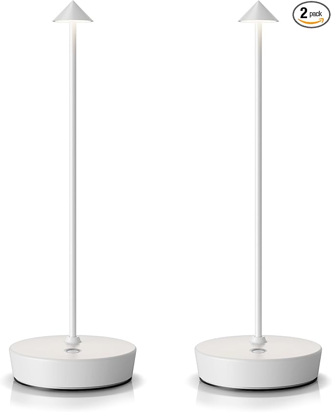 SAKRINGT 2 Pack Cordless Table Lamps Rechargeable, 6000mAh Battery Operated Waterproof Stepless Dimming Modern Portable LED Table Light for Restaurant Dining Patio Outdoor