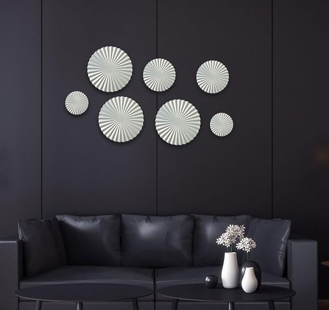 ITrixgan Metal Wall Art Decor Set - Sunburst Metal Art, Silver Accents For Living Room - Set of 4