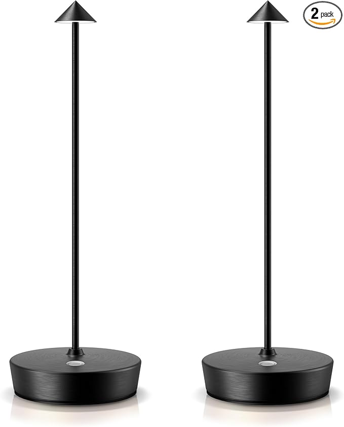 SAKRINGT 2 Pack Cordless Table Lamps Rechargeable, 6000mAh Battery Operated Waterproof Stepless Dimming Modern Portable LED Table Light for Restaurant Dining Patio Outdoor