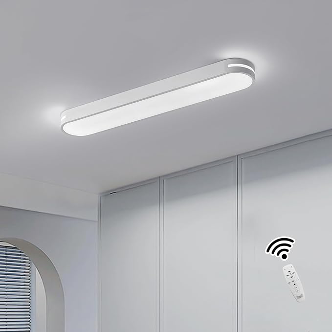 Becailyer Modern LED Linear Ceiling Lights, Dimmable LED Ceiling Lamp with Remote Control, 31.4" Metal Flush Mount Ceiling Lighting Fixtures for Living Room Kitchen Dining Room Hallway, White