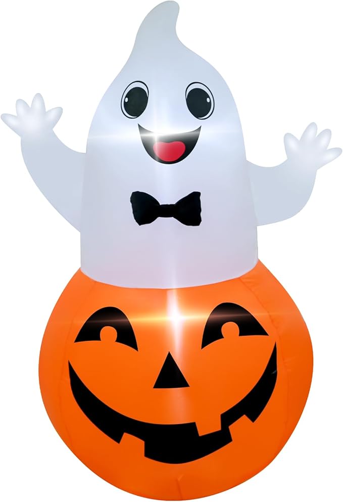 TRMESIA 4FT Halloween Inflatable Decor Spooky Pumpkins Blow up Pumpkin Ghost with LED Lights Indoor Outdoor Lawn Graden Yard Holiday Party Decor