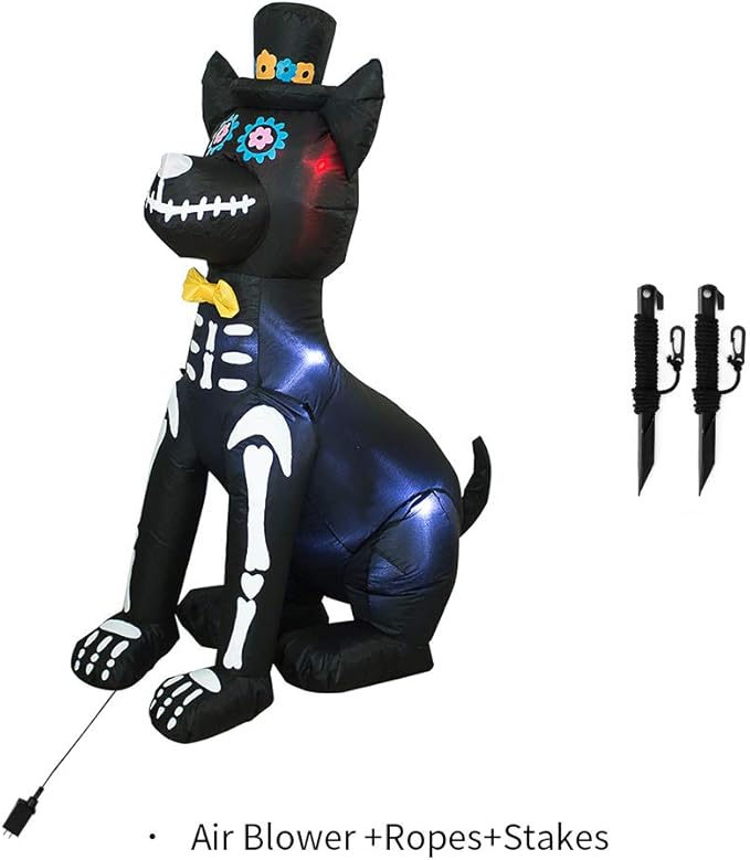 AJY 4 Feet Halloween Inflatable Dog Skeleton Spooky Town Skeleton Yard Art Décor Inflatable LED Lights Halloween Display Blow up Lighted Yard Decor Lawn Home Garden Party Favor Decoration