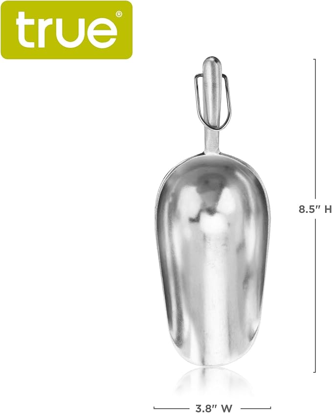 True Ice Scoop, Aluminum Ice Scoop for Cocktails, Bar Tools, Kitchen Tools, Serving Tools, 6 Ounce Metal Scoop, Set of 1