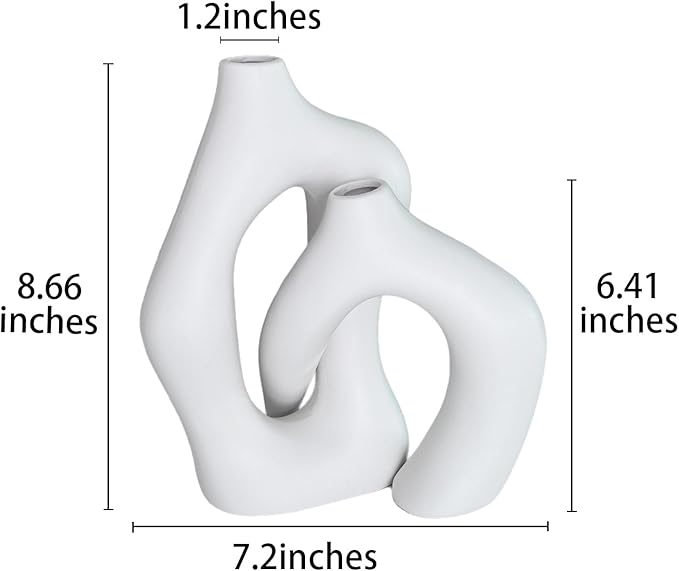White Ceramic Vase Set of 2 for Modern Nordic Vases Irregular Artistic Vase Minimalism Style Flower Vases for Living Room Office Bedroom Wedding Table Centerpiece Entryway (2PCS)