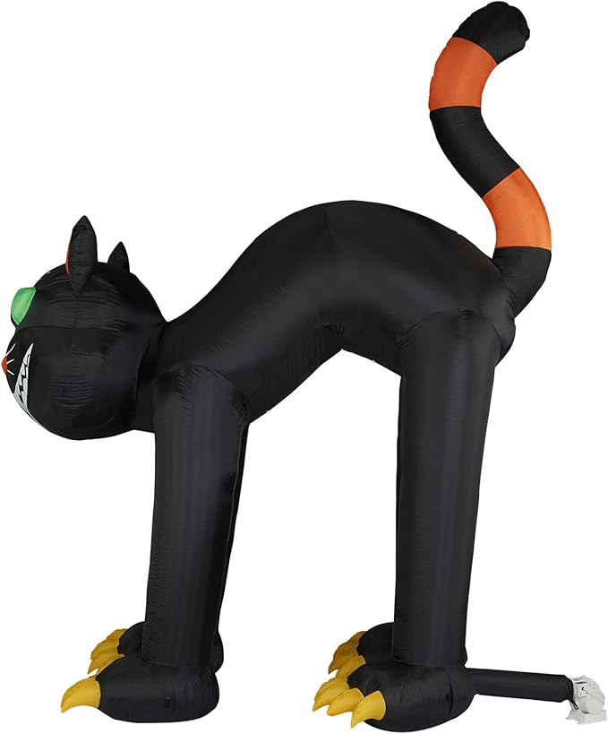 Haunted Hill Farm 10-ft. Black Cat Blow Up with Lights, Halloween Outdoor Decorations for Patio and Yard, Giant Spooky Weather Resistant Outdoor Inflatables for Home or Haunted House