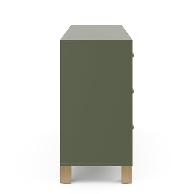 Storkcraft California 6-Drawer Double Dresser (Olive with Driftwood) - GREENGUARD Gold Certified, Interlocking Drawer System, Dresser Drawer Organizer for Kids Bedroom