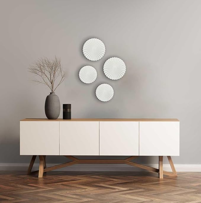 ITrixgan Room Wall Decor Set Art Aesthetic, White Metal Art Wall Decor Wall Hangings For Living Room Decor, Modern Home Metal Wall Decor For Bedroom Dining Room Above Bed Above TV, Round Wall Decor