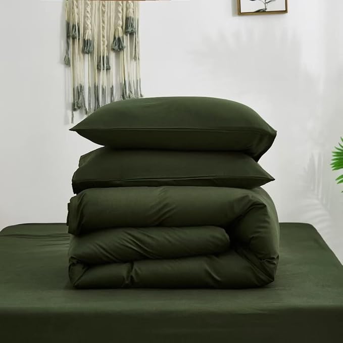 Wellboo Army Green Comforter Sets California King Solid Olive Green Boho Bedding Comforters Cal King Cotton Soft Cozy Dark Green Women Men Quilts Plain Army Green Modern Hunter Green Blankets Durable