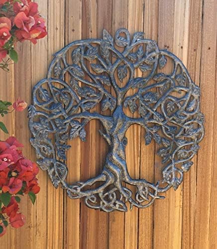 Tree of Life Metal Wall Art, Contemporary Iron Artwork Decor, Celtic Family Trees, 23 In. x 23 In. Round Modern Plaque, Handmade in Haiti,Fair Trade Certified, Signed By Wilson Etienne