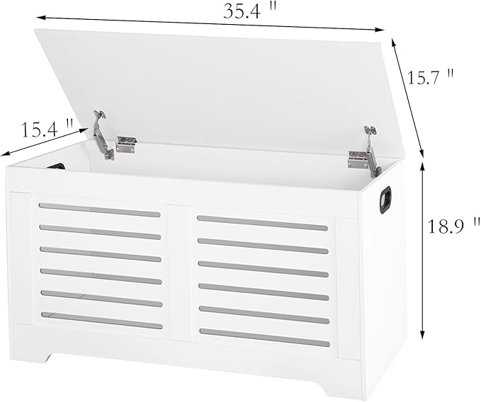 DINZI LVJ Storage Chest, Flip-Top Wooden Toy Box with 2 Safety Hinges, Retro Entryway Shoe Storage Bench, Sturdy Large Storage Trunk for Living Room, Bedroom, Easy Assembly, White