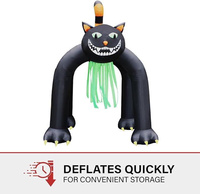 Haunted Hill Farm 10-Ft Tall Black Cat Arch Blow Up Inflatable with Lights, Outdoor Halloween Inflatable Decoration for Lawn and Yard, Giant Spooky Holiday Decor