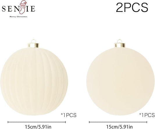 6inch Big Velvet Christmas Ornaments for Xmas Trees, 2 pcs Flocked Christmas Balls Sets for Holiday Decor