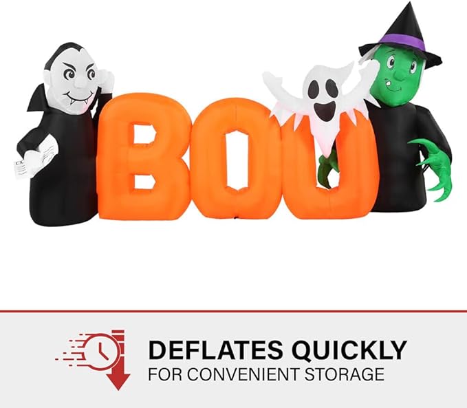 Haunted Hill Farm 6.5-Ft Wide Boo Sign Blow Up Inflatable with Lights, Outdoor Halloween Inflatable Decoration for Lawn and Yard, Large Spooky Holiday Decor