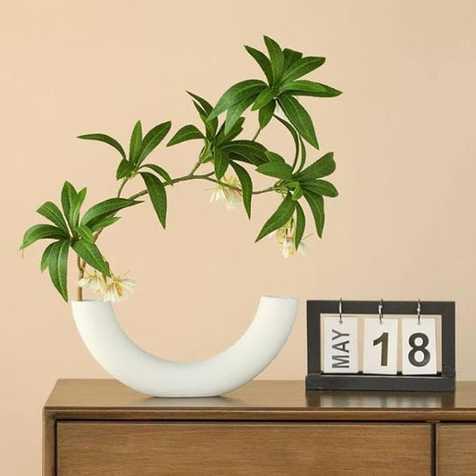White Ceramic Vases in Nordic Style, Deco Vase for Pampas Grass as Boho Deco, Contemporary Flower Vase with Minimalistic Design for Fresh Flowers(Semicircular)