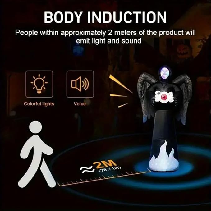 8FT Grim Reaper Halloween Inflatable Decorations Outdoor Scary Blow Up Yard Decor Built-in Scary Sound, with LED Lights, Large Spooky Inflatables for Lawn, Porch, Party, Graveyard