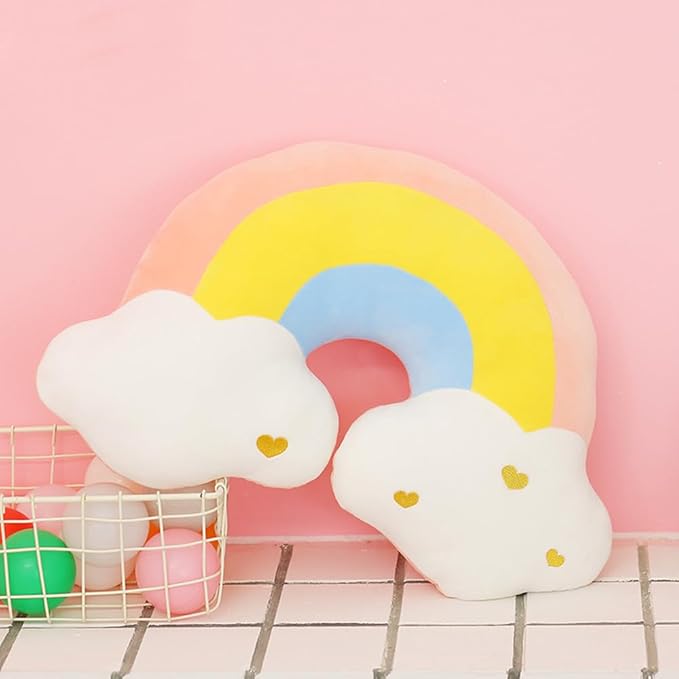 Moon Rainbow Cloud Pillow Cushion, Soft Plush Cloud Shaped Pillow Stuffed Rainbow and Moon Nursery Decor,Bedside Sofa Sleeping Pillow, Kids Cute Candy Color Cushion (Rainbow)