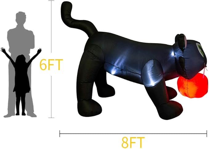 AJY 8 Feet Halloween Giant Black Cat with Pumpkin Inflatable LED Lights Decor Outdoor Indoor Holiday Decorations Blow up Lighted Yard Decor, Giant Lawn Inflatable Home Garden Party Favor Decoration