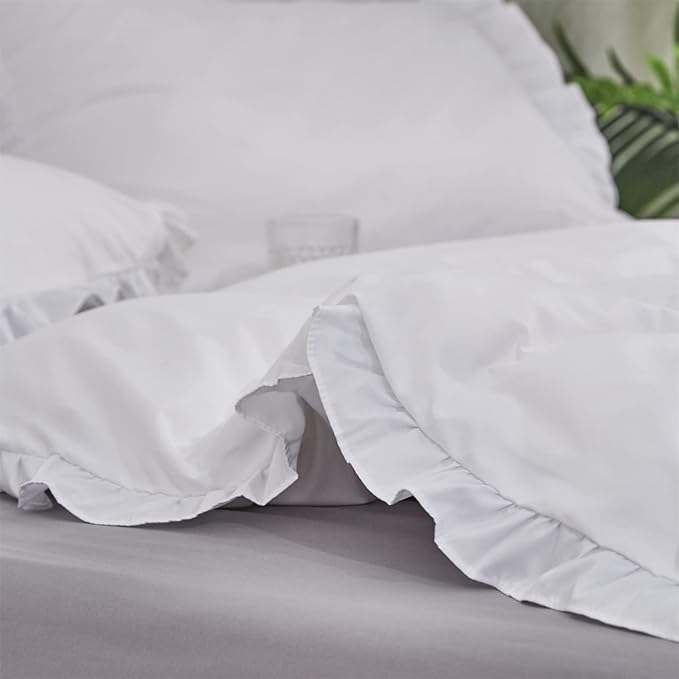 Wellboo White Comforters Full Size Solid White Shabby Chic Farmhouse Bedding Comforter Set Women Girls Ruffle Bed Quilt Boho White Lace Blankets Soft Vintage Rustic Floral Lace Comforter Set Durable