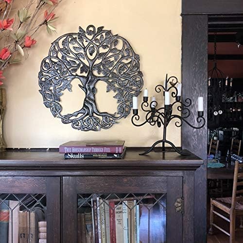Tree of Life Metal Wall Art, Contemporary Iron Artwork Decor, Celtic Family Trees, 23 In. x 23 In. Round Modern Plaque, Handmade in Haiti,Fair Trade Certified, Signed By Wilson Etienne