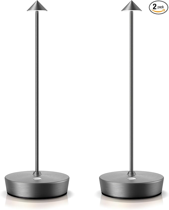 SAKRINGT 2 Pack Cordless Table Lamps Rechargeable, 6000mAh Battery Operated Waterproof Stepless Dimming Modern Portable LED Table Light for Restaurant Dining Patio Outdoor