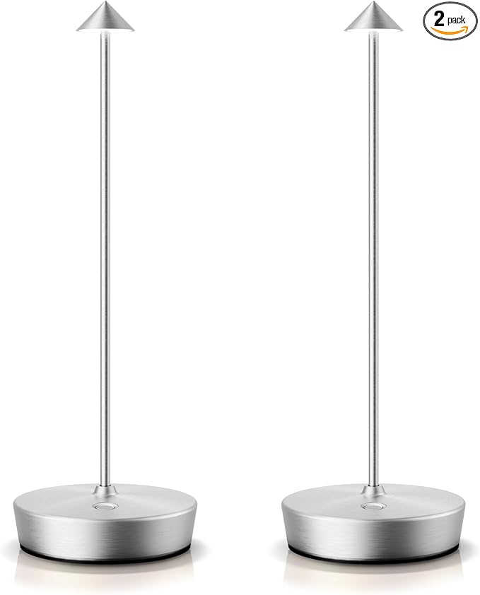 SAKRINGT 2 Pack Cordless Table Lamps Rechargeable, 6000mAh Battery Operated Waterproof Stepless Dimming Modern Portable LED Table Light for Restaurant Dining Patio Outdoor