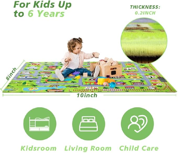 Car Rug Kids Playmat Educational Car Rugs City Life Road Traffic Play Mat for Bedroom Play Room Game Area Non Slip Kids Foam Rug Playtime Activity Mat for Toddler Baby Boys and Girls 3 x 5