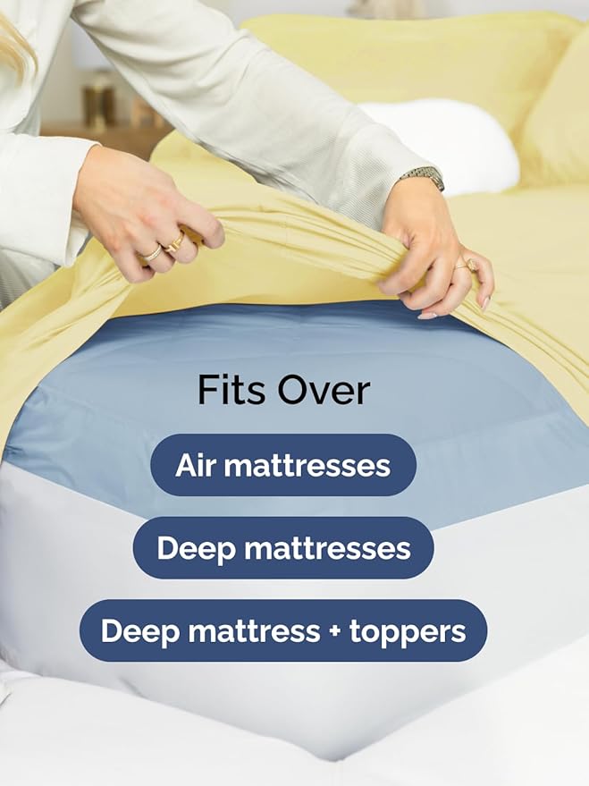 Extra Deep Split King Sheet Set - 7 Piece Breathable and Cooling Sheets - Hotel Luxury Bed Sheets Set - Easy Fit - Soft, Wrinkle Free and Comfy Sheets Set - Yellow Sheet Set with Extra Deep Pockets
