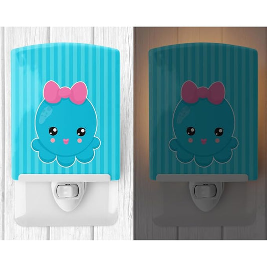 Caroline's Treasures BB8910CNL Nautical Blue Octopus Ceramic Night Light Compact, UL-Certified, Ideal for Bedroom, Bathroom, Nursery, Hallway, Kitchen, 6x4x3, Multicolor