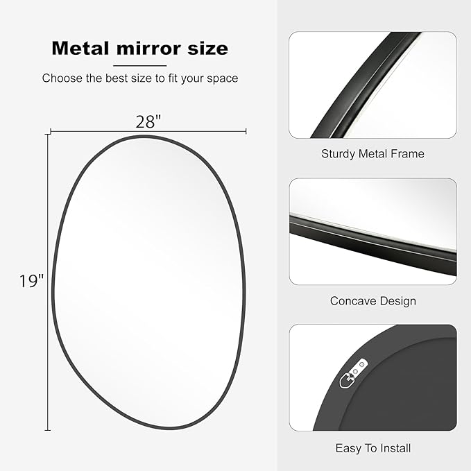 WallBeyond 19" H x 28" W Asymmetrical Decor Irregular Accent Wall Mirror for Entryway, Hallway, etc || Shape: Abstract & Unique Cobblestone, Vertical, Black