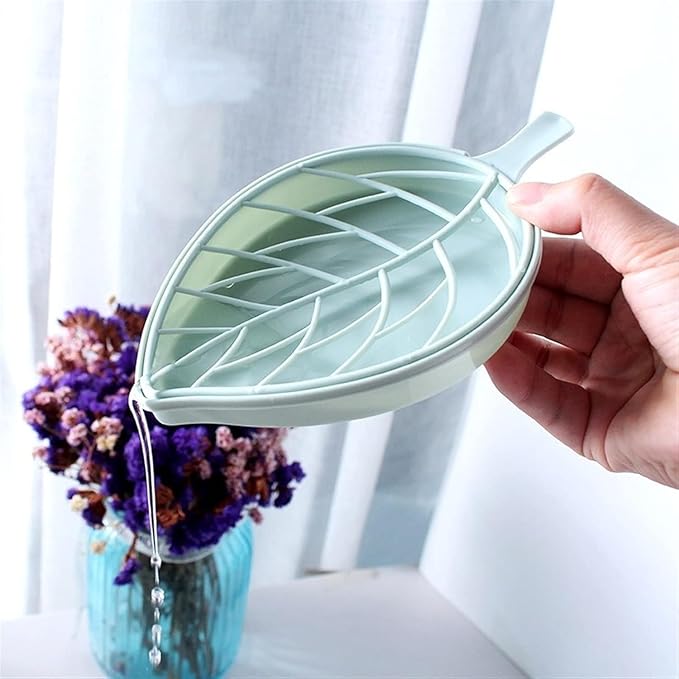 Creative Leaf Shape Soap Box, Double Layer Plastic Soap Holder, Soap Case Soap Dish,Blue
