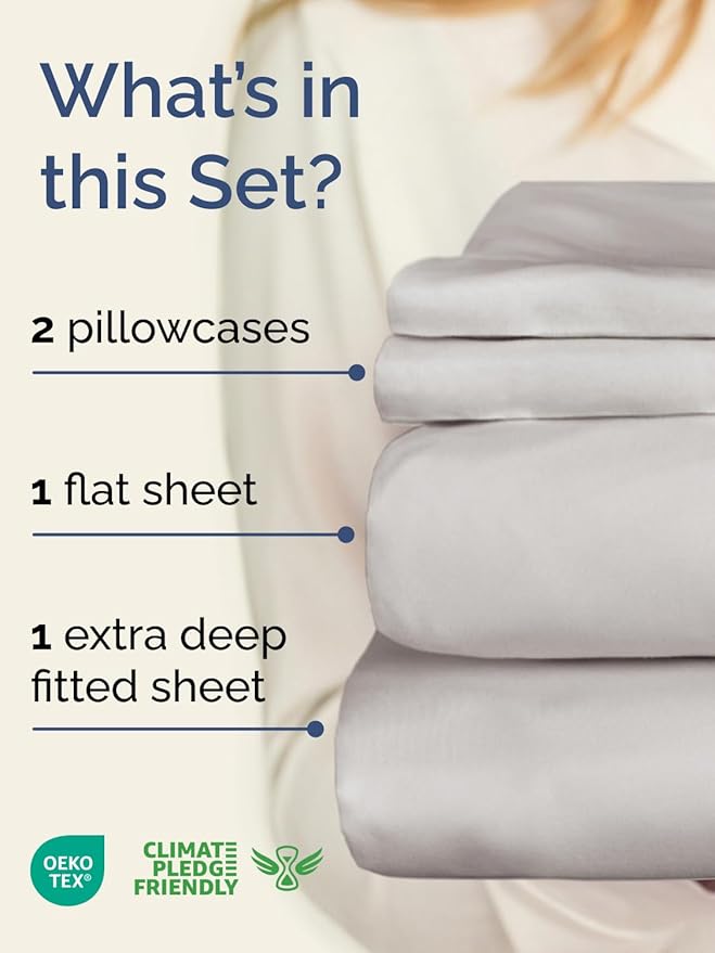 Extra Deep Twin Sheet Set - 4 Piece Breathable & Cooling Sheets - Hotel Luxury Bed Sheets Set - Easy & Secure Fit - Soft, Wrinkle Free & Comfy Sheets Set - French Grey Sheet Set w/Extra Deep Pockets