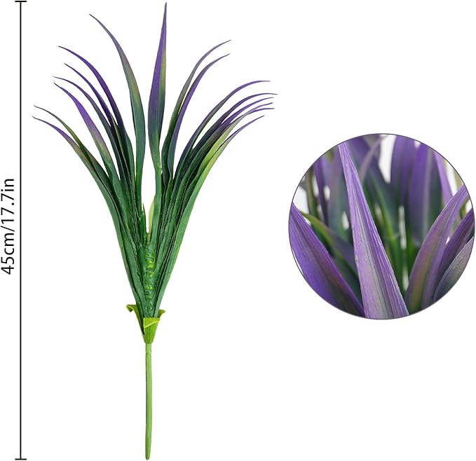 Artificial Fake Grass, 12 PCS Outdoor Faux Grasses Plastic Plants Greenery UV Resistant for Outside Home Window Box Garden Office Patio Hanging Planter Front Porch Décor (Light Purple+Green)