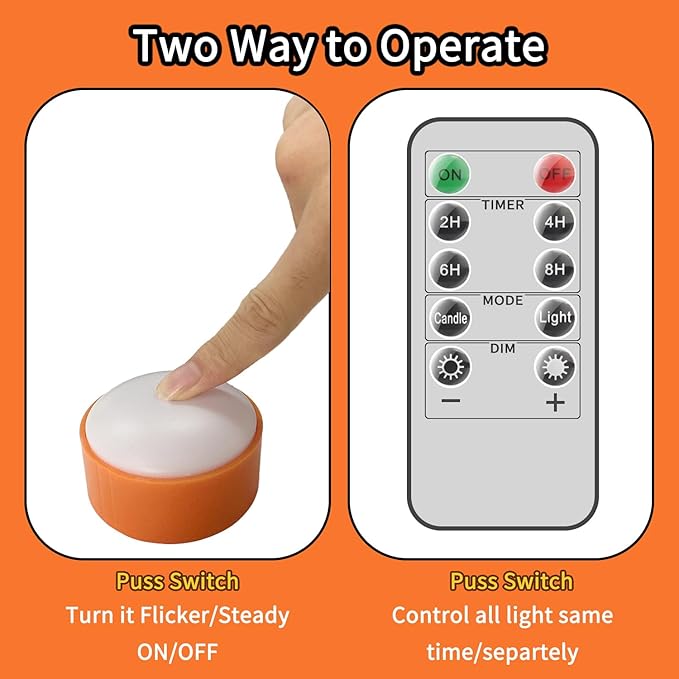 Halloween LED Pumpkin Lights, 2 Pack Battery Operated Jack-O-Lantern Lights with Remote Control and Timers, Orange Flickering Flameless Candles Ideal for Halloween Pumpkin Decorations