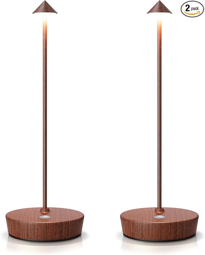 SAKRINGT 2 Pack Cordless Table Lamps Rechargeable, 6000mAh Battery Operated Waterproof Stepless Dimming Modern Portable LED Table Light for Restaurant Dining Patio Outdoor