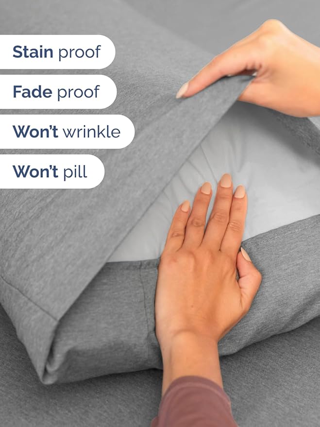 Extra Deep Full Sheet Set - 6 Piece Breathable and Cooling Sheets - Hotel Luxury Bed Sheets Set - Easy Fit - Soft, Wrinkle Free and Comfy Sheets Set - Heathered Grey Sheet Set with Extra Deep Pockets